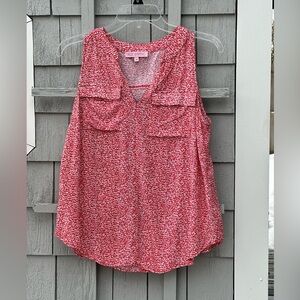 Rose & Rhyme- Orange & White-  Sleeveless V-Neck Blouse- Medium